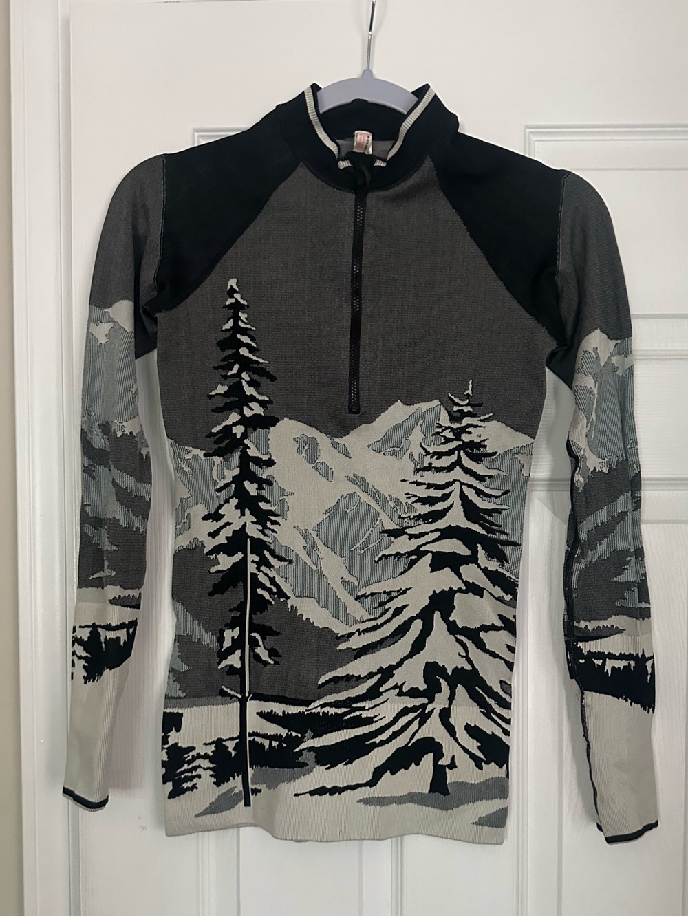 FP Movement by Free People Gray and Black Mountain Snow Jacquard Half-Zip Top